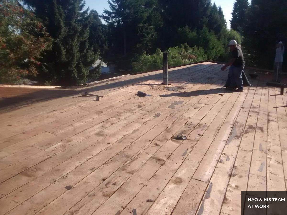 Roof deck stripped back to the boards